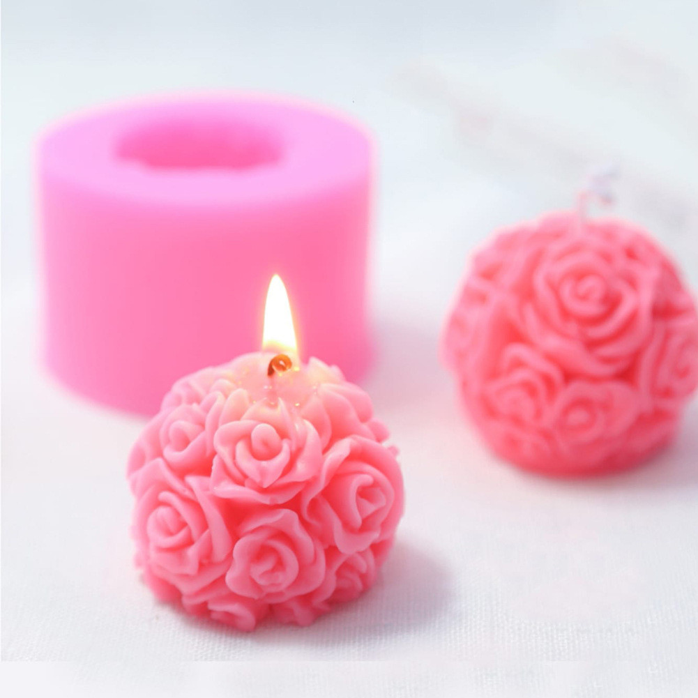 3D Rosa Flor Bola Vela Molde De Silicone DIY Criativo Aromaterapia Gesso Resina Cola Epoxy Ornamento