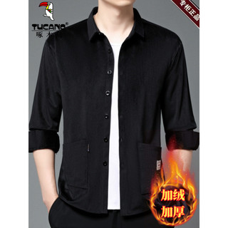 Woodpecker camisa de manga comprida masculina de meia-idade idosos veludo na moda jaqueta Casual outono inverno forro de