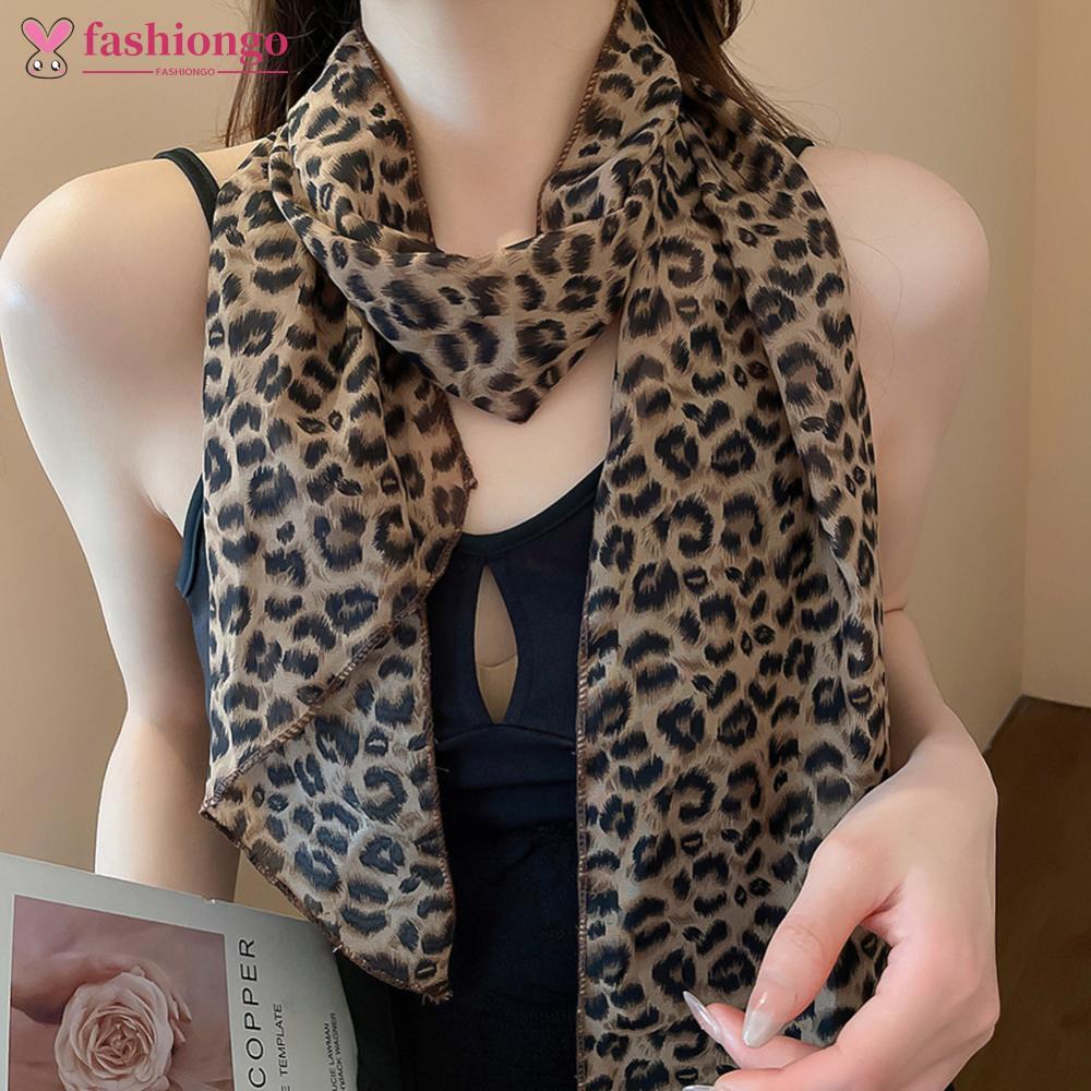 FASHIONGO Leopardo Impressão Bolinhas Lenço De Cetim Boho Multifuncional Faixa De Cabelo Cabeça Envoltório Pescoço Cinto