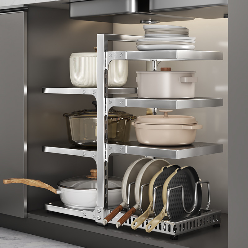 Cozinha 304 rack de armazenamento de panela de aço inoxidável multifuncional Multi-camada retrátil armário interno em ca