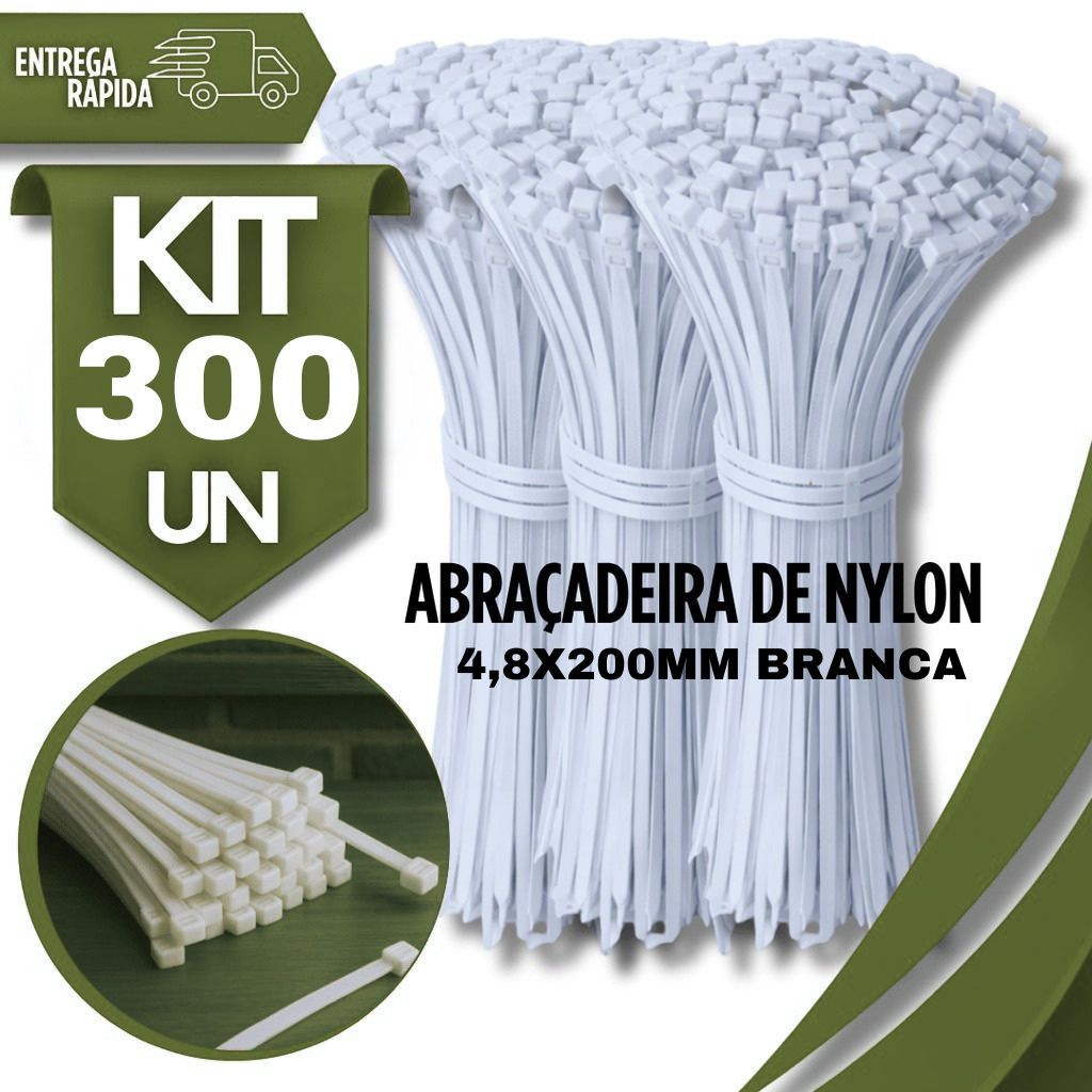 Kit de Abraçadeiras 4,8X200 Branca Cintas Nylon Plásticas Presilha Enforca Gato Fios Cabos Utilidades