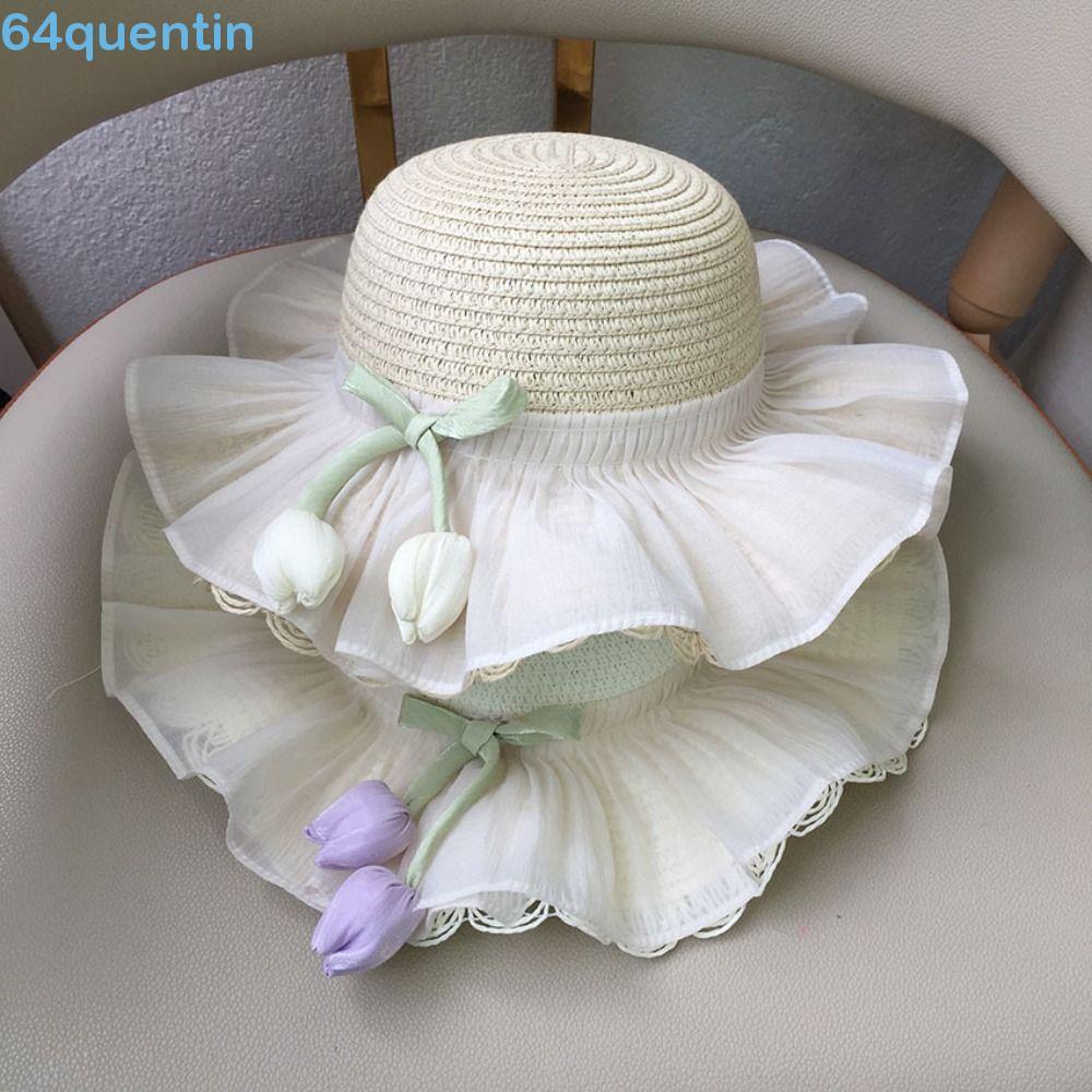 Chapéu De Sol De Palha Tulipa QUENTIN , Anti-UV Com Bolsa Crossbody Do Mesmo Estilo , Balde Para Meninas , Boné De Pesca