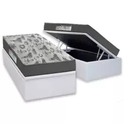 Cama Box Baú Solteiro: Colchão Espuma D33 Ortobom / EP ISO 100 Ultra Firme + Base CRC Courano White(88x188)