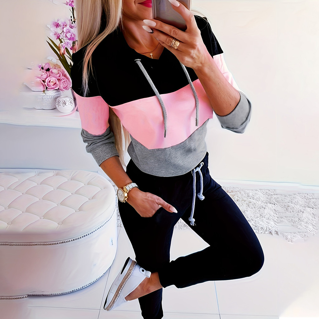 Primavera estilo europeu americano AliExpress topos de venda quente Sexy bloqueio de cor com capuz característico temper