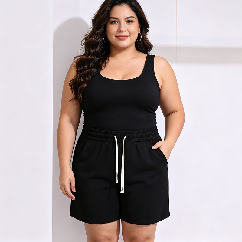 [Roupas femininas plus size] Shorts casuais soltos 150kg podem usar roupas femininas plus size 150kg Shorts casuais de s