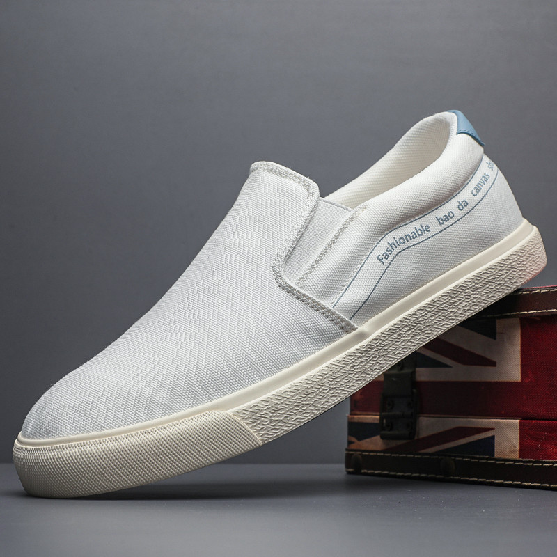 Verão respirável sapatos de lona sapatos masculinos deslizamento-On velho pequim pano sapatos masculinos sapatos brancos