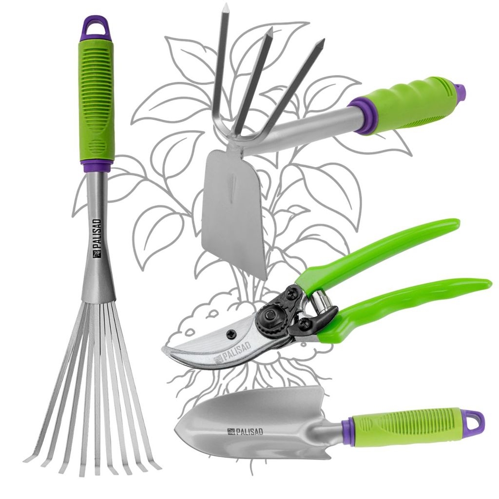 Kit Jardinagem 4 Peças Palisad Tesoura Poda Pazinha Sacho Vassoura