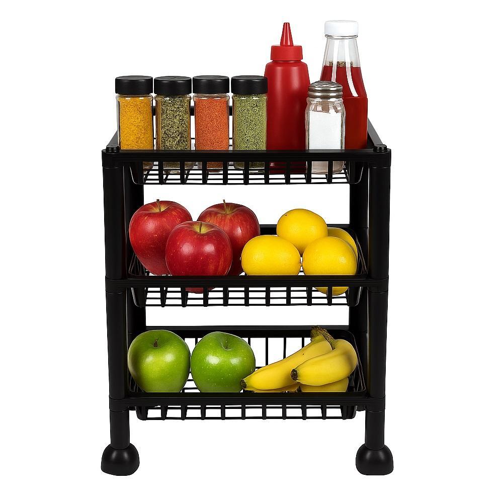 FRUTEIRA TRIPLA CESTO ORGANIZADOR ESTANTE 3 PRATELEIRAS MULTIUSO MESA BANCADA FRUTA COSMETICOS BRINQUEDOS
