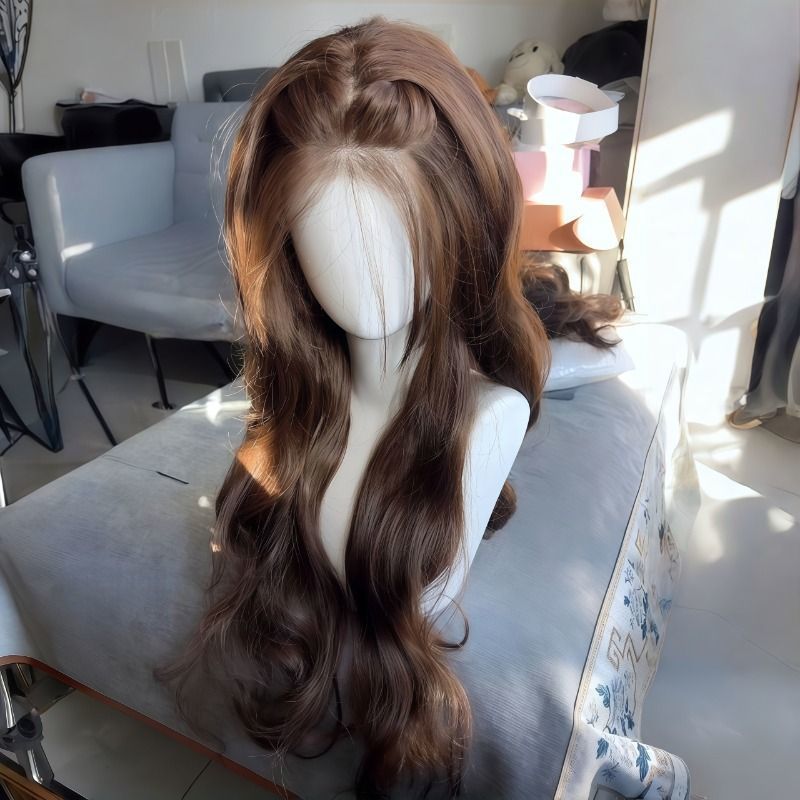 T T TSE peruca princesa cabeça testa renda antigo Natural fino longo cabelo encaracolado simulação diária arnês completo