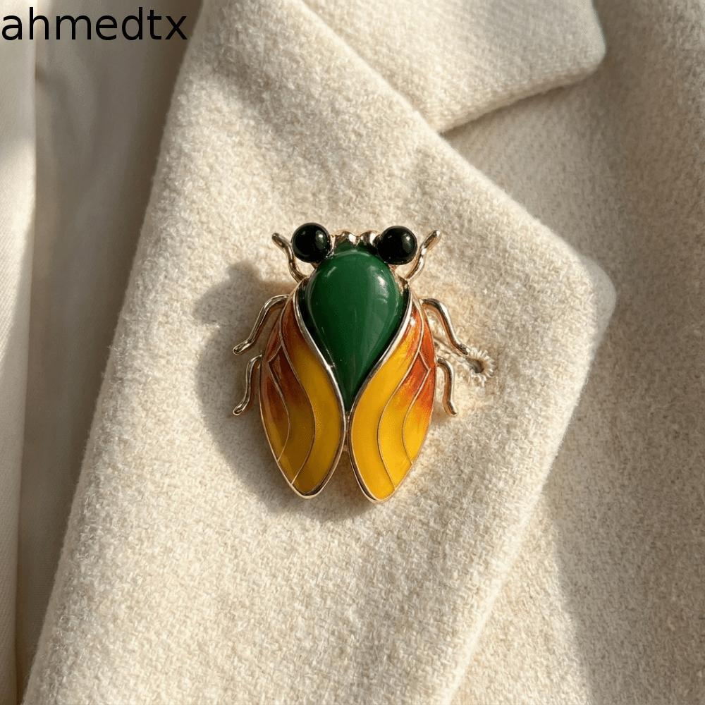 Broche De Cigarra AHMEDTXB , Alfinete De Lapela De Inseto Estilo Chinês Em Liga , Esmalte Decorativo Realista