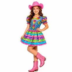 Vestido Festa Junina Infantil Moderno pra Menina Caipirinha Xadrez Colorida