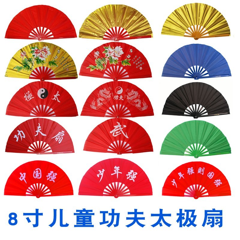 Adolescente chinês diz osso de plástico vermelho Kung Fu ventilador Tai Chi ventilador dupla face ventilador matinal ven