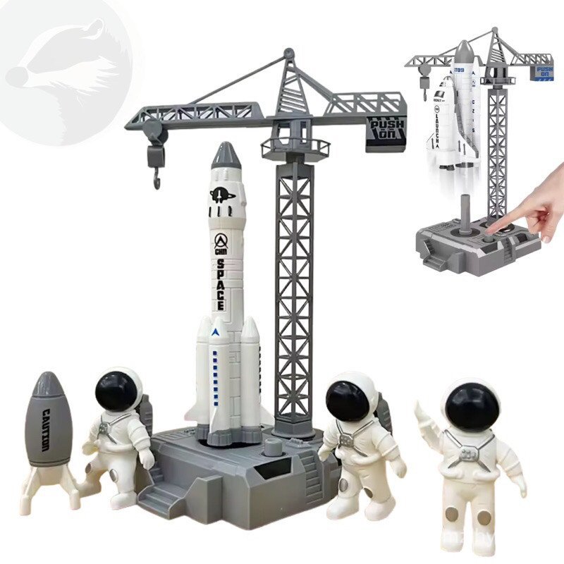 Nave espacial, astronauta, lançador de foguetes, base espacial, brinquedo infantil
