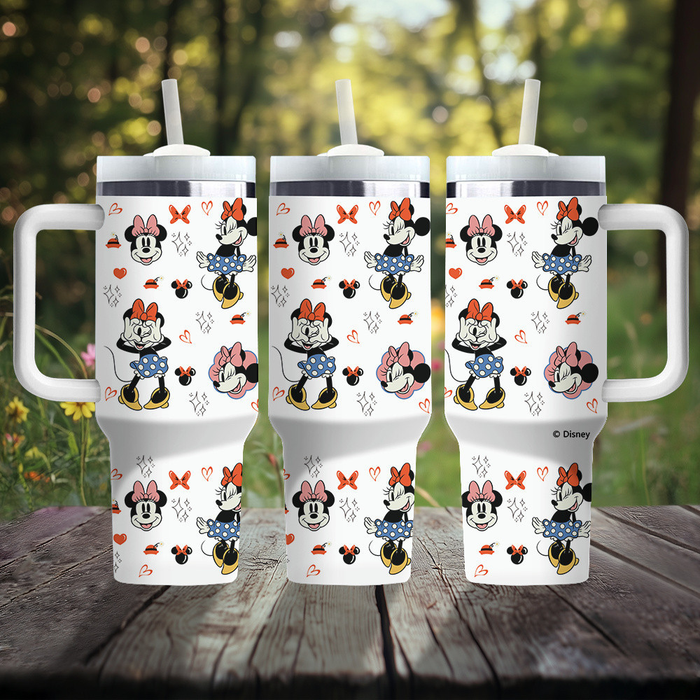 1 Pacote , 40 Onças , Garrafa Térmica Oficialmente De Aço Inoxidável De Alta Capacidade Da Disney Minnie Com Canudo Dire