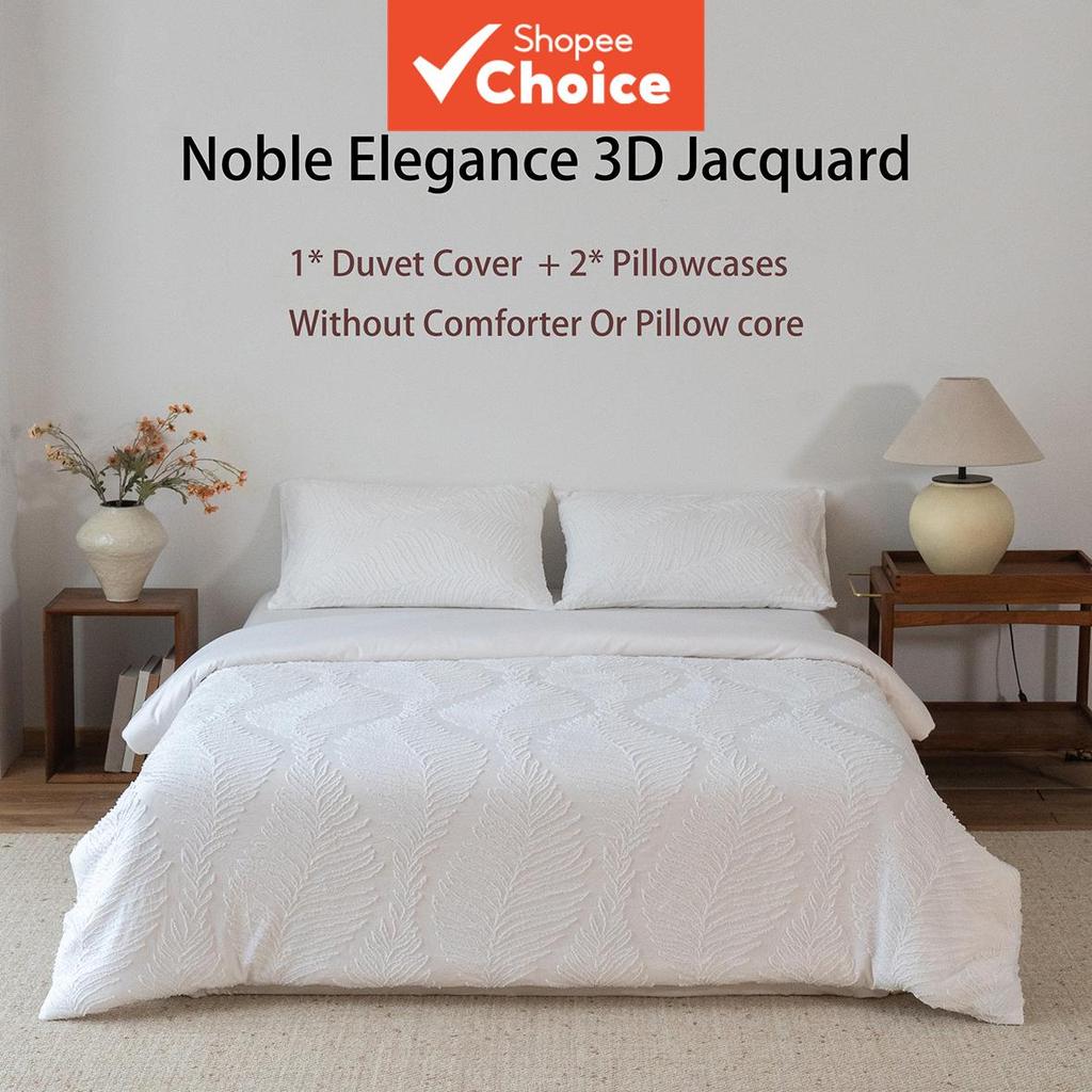 Conjunto De Capa De Edredom Com Flores Cortadas Em Relevo 3D Branco Rosa – Roupa De Cama Premium De 3 Peças 1 + 2 Fronha