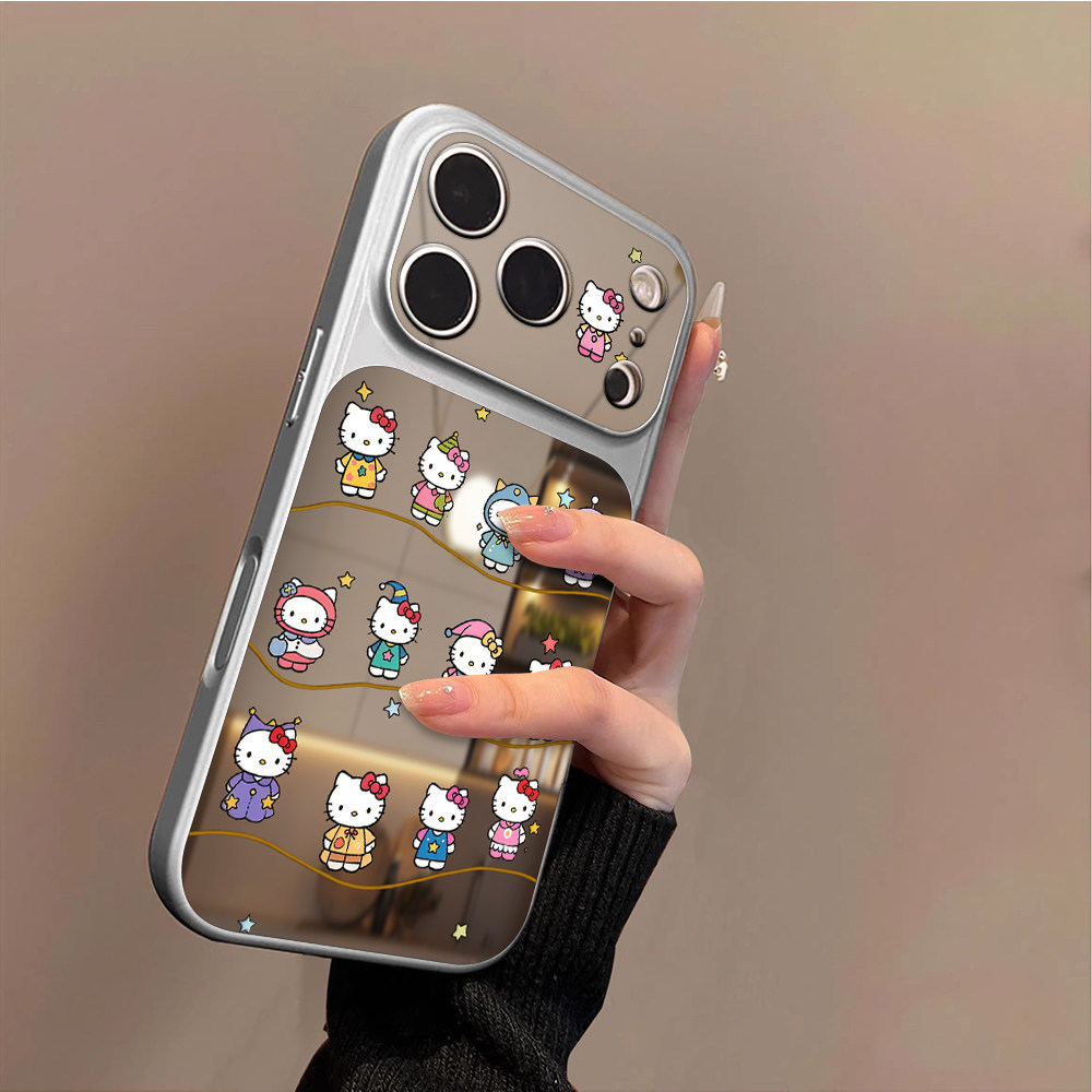 Capa de telefone para IPhone 17 Pro Max Wave Cat, superfície espelhada resistente a choques com proteção de câmera, capa
