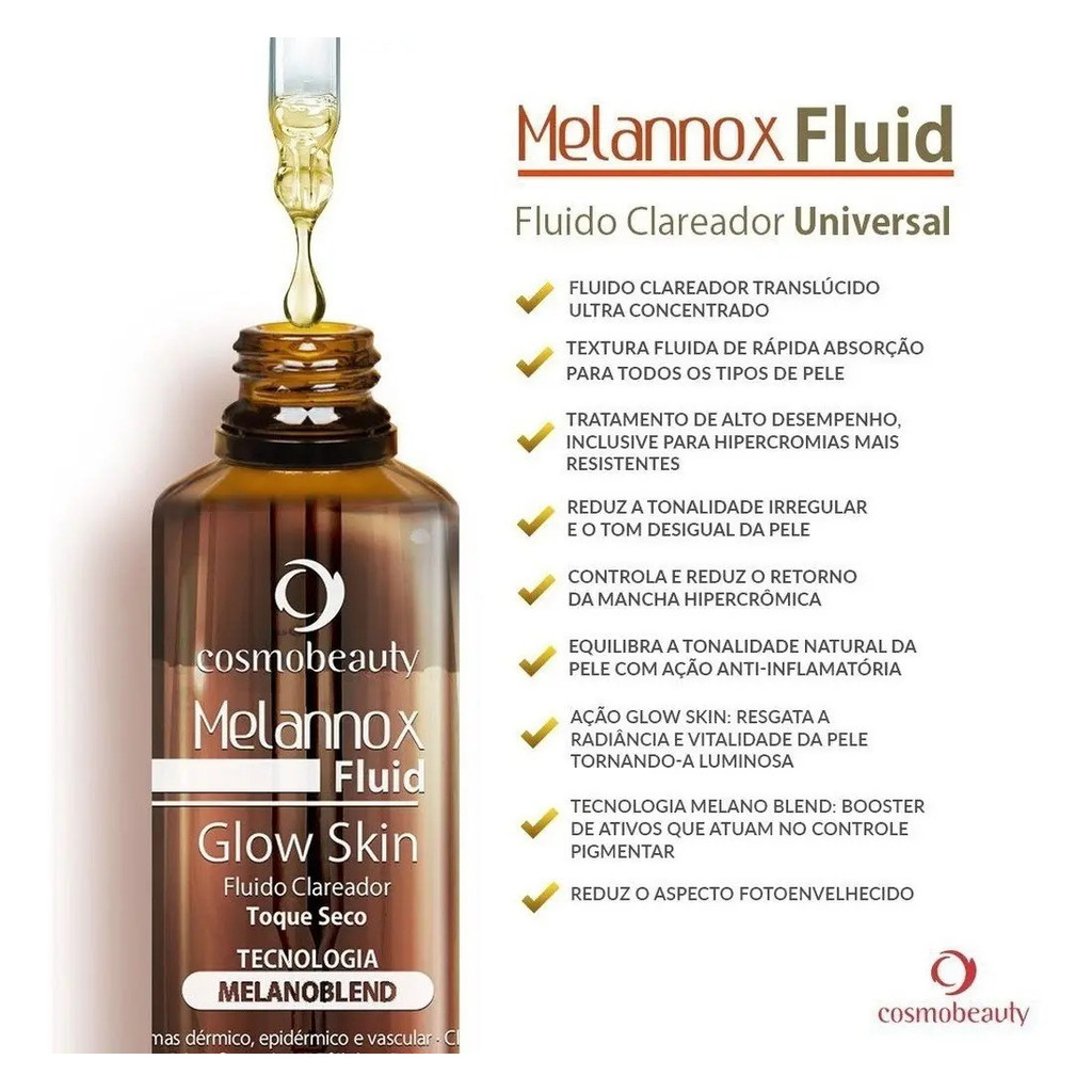 Clareador Facial Cosmobeauty Melannox Glow Skin 30 Ml Antimanchas Todo Tipo De Pele