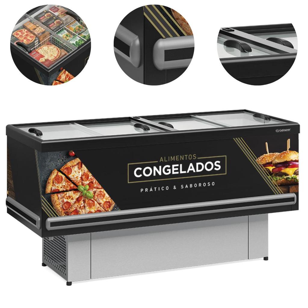 Ilha de Congelados 525 Litros Expositor Dupla Ação 1,89m LED GESV-190R Gelopar