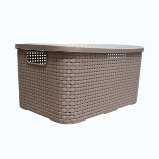 Caixa Multiuso Monte Líbano Rattan 7L Com Tampa Removível E Pegador Lateral Organização De Objetos

