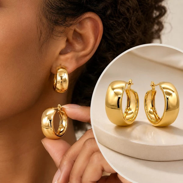 Brinco Argola Grossa Dourado Aço Inoxidável Leve e confortável aparência sofisticada Feminino Moderno
