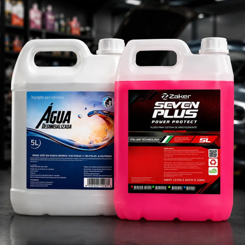 Kit Proteção 10l Aditivo Rosa Concentrado Radiador Agua Desmineralizada 