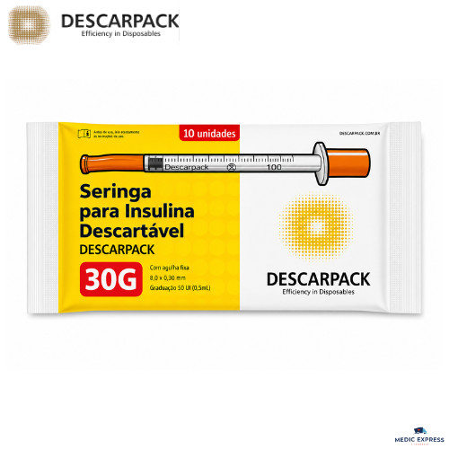 Seringa de Insulina Botox 0,5 mL com Agulha Fixa 8,0 X 0,30mm 30g com 10 Unidades (Descarpack)