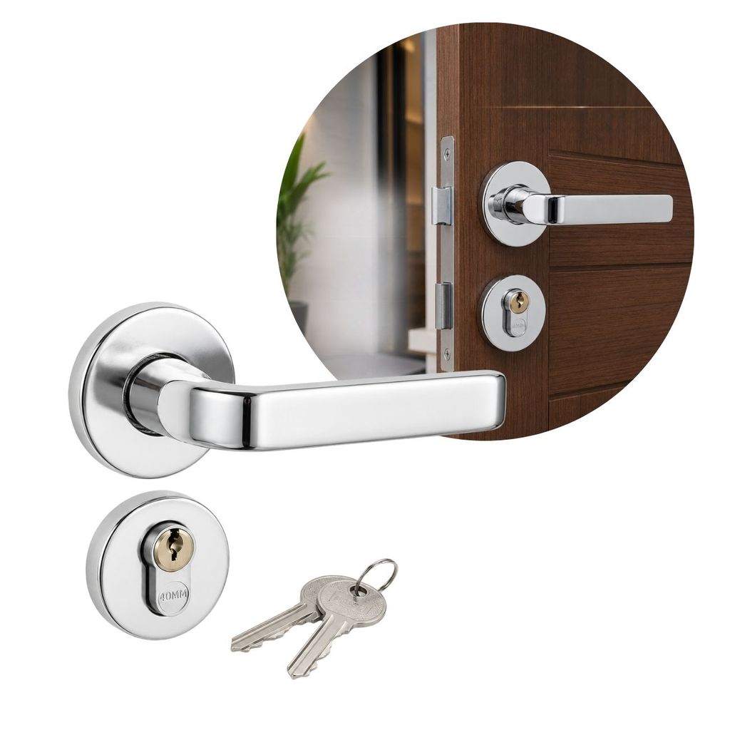 Fechadura Externa Redonda  Cromado Stilo Roseta 40mm MGM