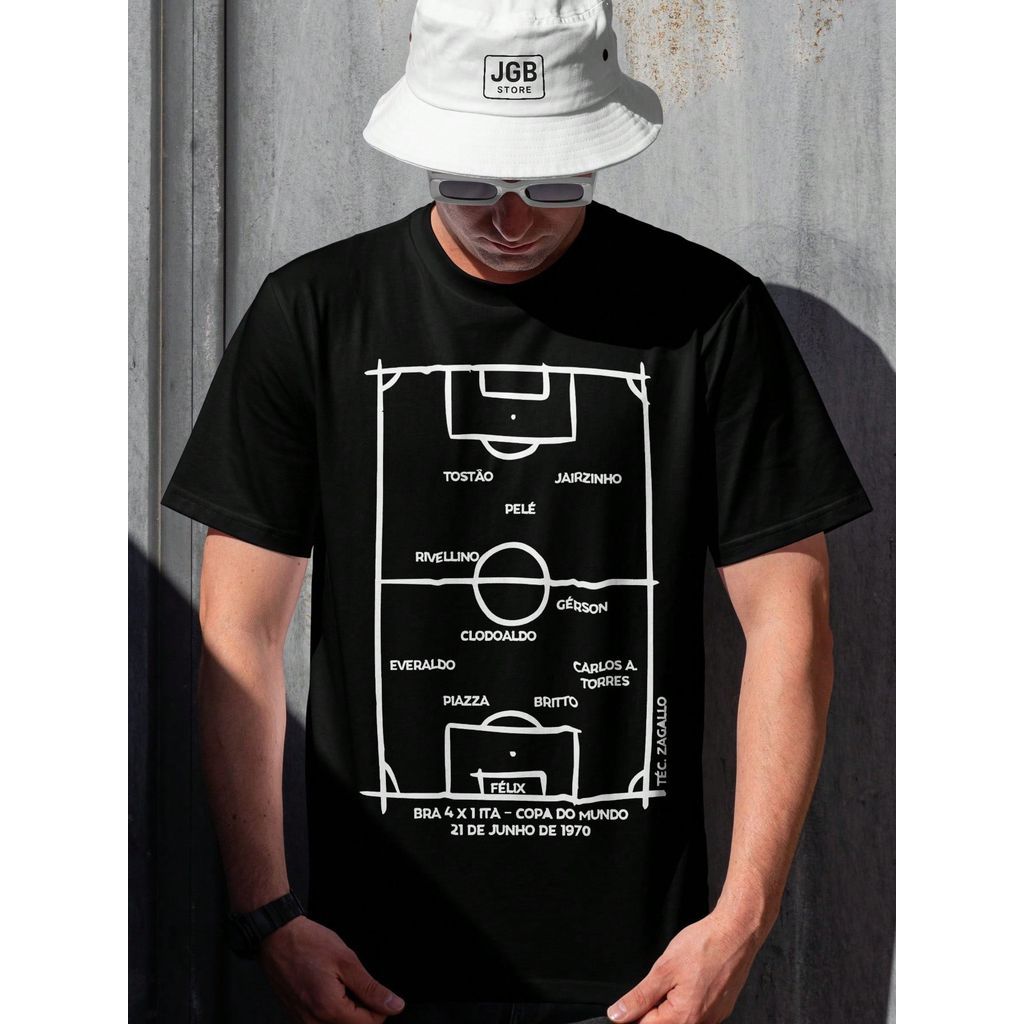 Camiseta Time Brasil 1970 Tri Copa do Mundo 100% Algodão Unissex Camisa Plus Size Copa Mundo
