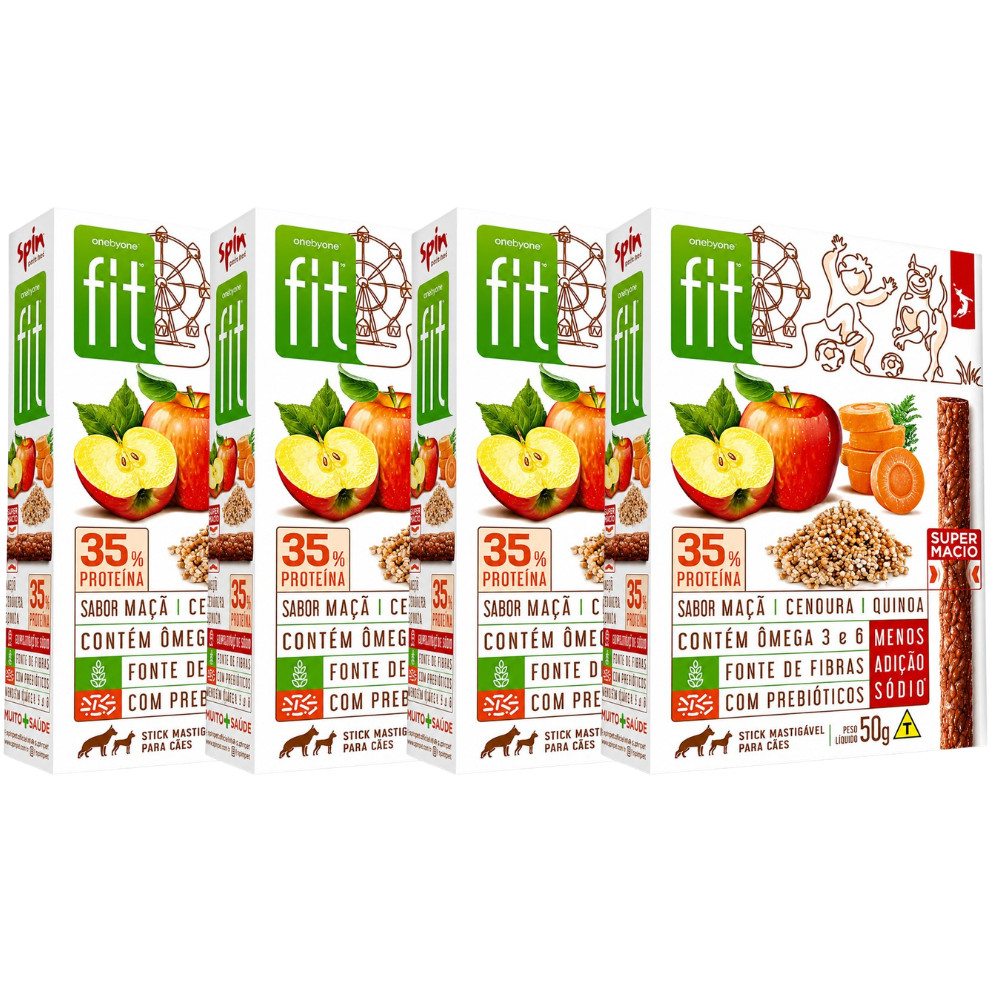 Kit 4 Stick Fit Spin Pet Maçã Cenoura Quinoa Petisco Saudável