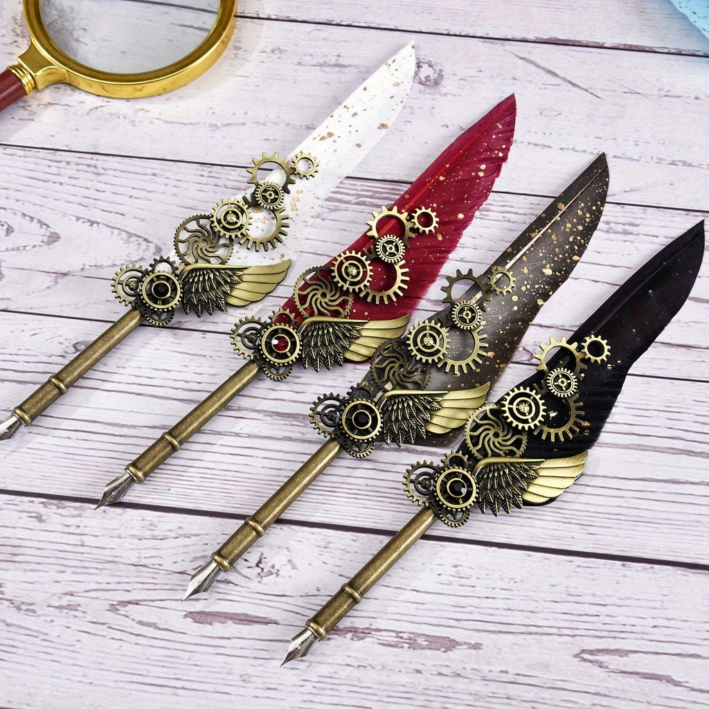 Europeu Retro mecânico estilo Punk Harry Potter pena caneta conjunto gótico corpo substituição Nib mergulhando caneta de
