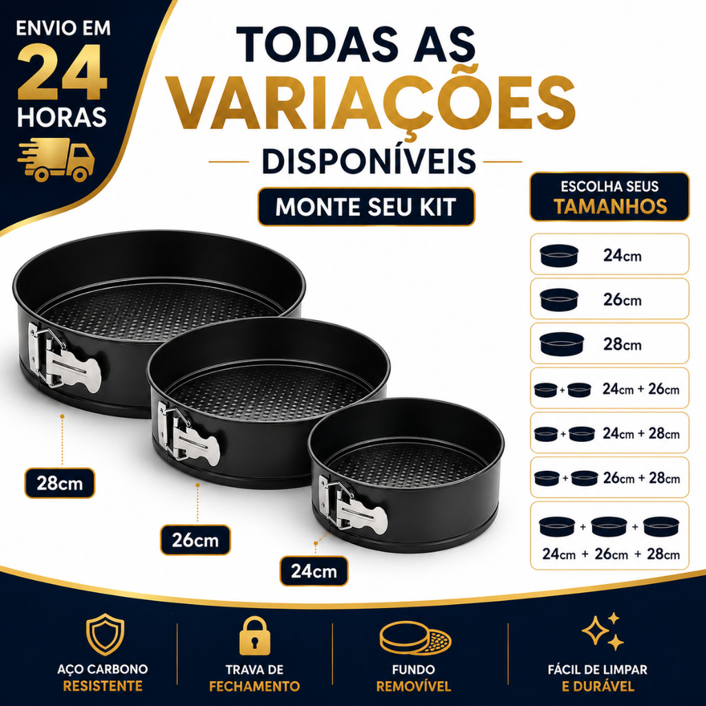 Formas Redonda Para Bolo Torta Antiaderente Com Fundo Removível 24cm/26cm/28cm Utensílio Cozinha Confeitaria