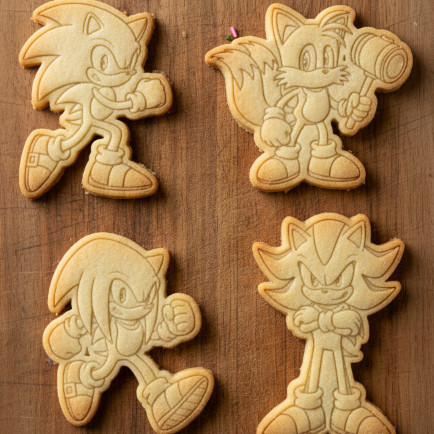 Kit 4 Cortadores de Biscoito Sonic e Turma 6,5cm - Impressão 3D PLA | Tails Knuckles Shadow | Confeitaria Festa