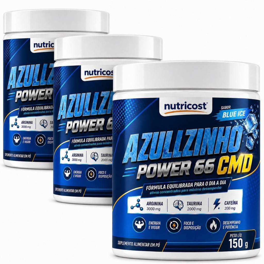 3 Azulzinho Power 66 CMD Performance Masculina I Vigor I 150g + Sabor Blue Ice