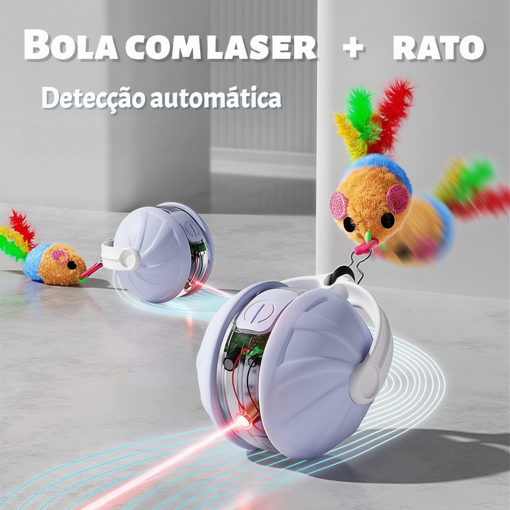 Brinquedo de Rato com Laser para Gatos,Bola Interativa Automática Inteligente, Ideal para Gastar Energia e Diversão Solo