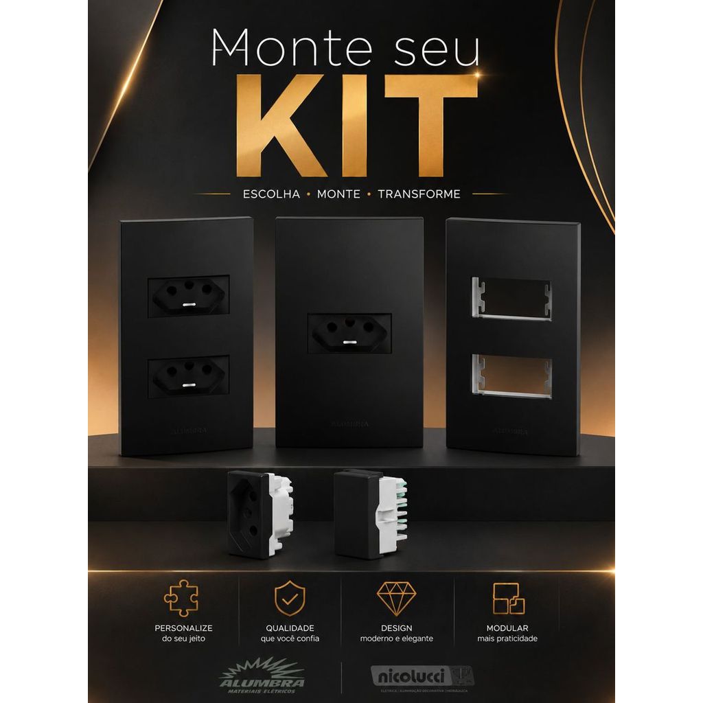 Tomada Interruptor Preto Ebano (Fosco) Alumbra Inova Class Monte seu Kit