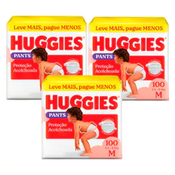 Kit 3 Fralda Huggies Pants Roupinha Proteção Acolchoada Tamanho M 100 Unidades Descartáveis