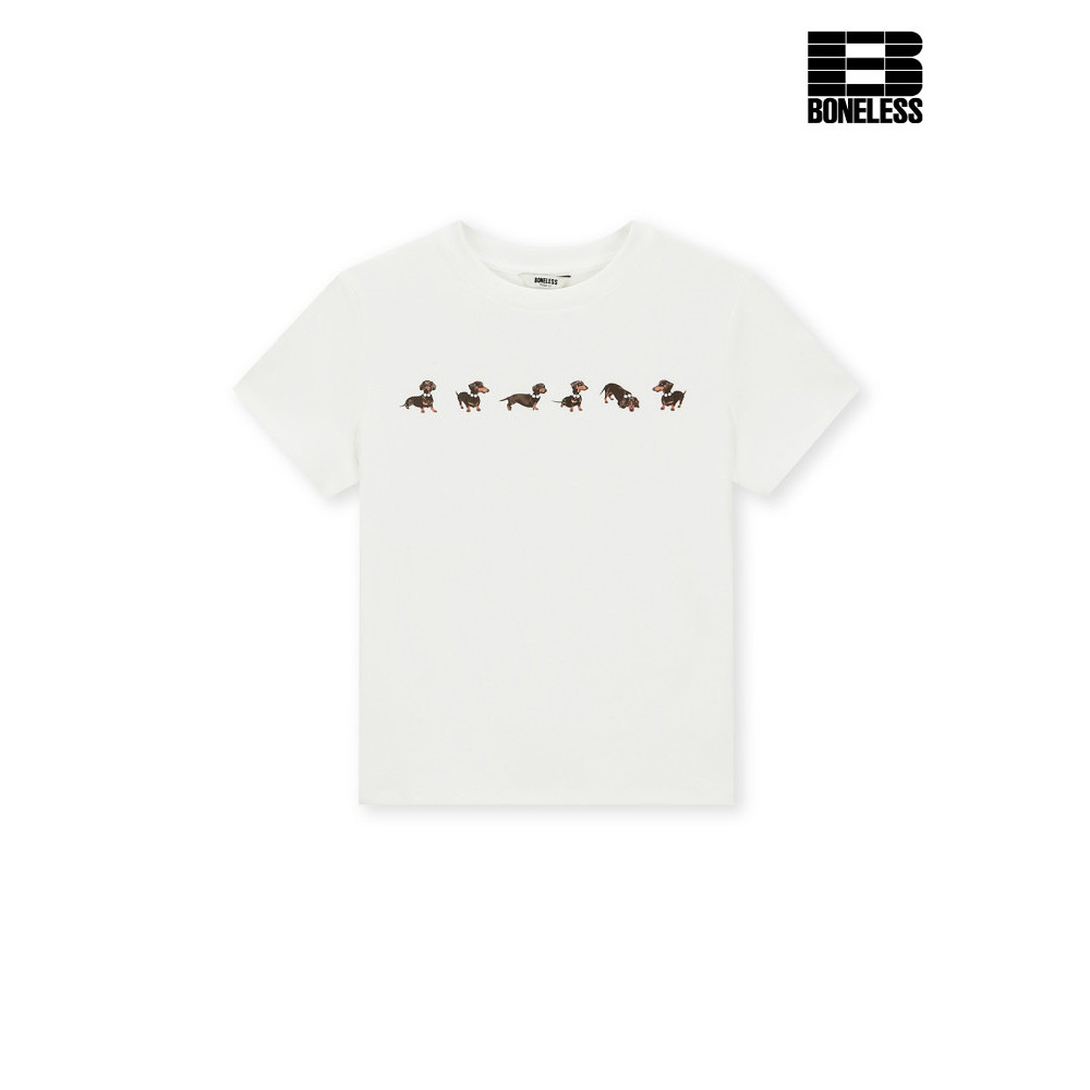 BONELESS Dachshund filhote de cachorro pérola colar em torno do pescoço cabido camiseta simples diversão mais magro olha