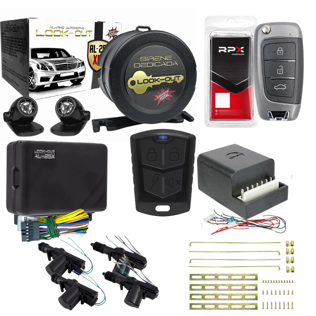Kit Alarme Automotivo Look Out AL-25 XR Universal Com Trava 4 Portas E Chave Canivete Hyundai Chave Canivete RPX-095