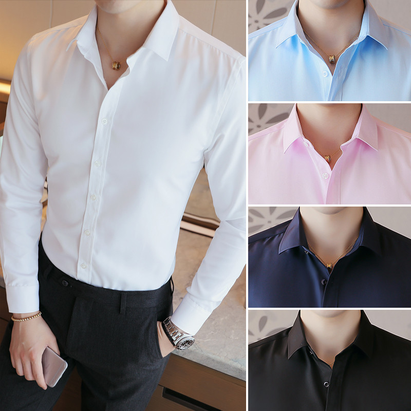 Pode ser enviado em nome camisa masculina de manga comprida na moda camisa Slim-Fit Casual cor sólida camisa branca na m