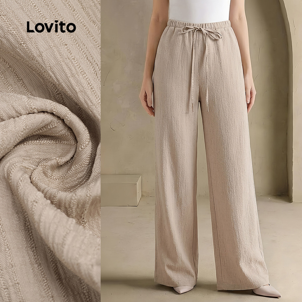 Lovito Calça Casual com Bolso Plissado Primavera/verão Calça Cáqui para Mulheres