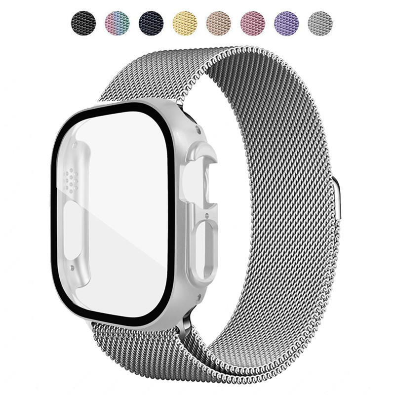 Pulseira Milanese Metal Aço Capa Capinha PC Para Smartwatch IWatch Ultra 4/SE 3 2 Series 12 11 10 9 49mm 46 45mm