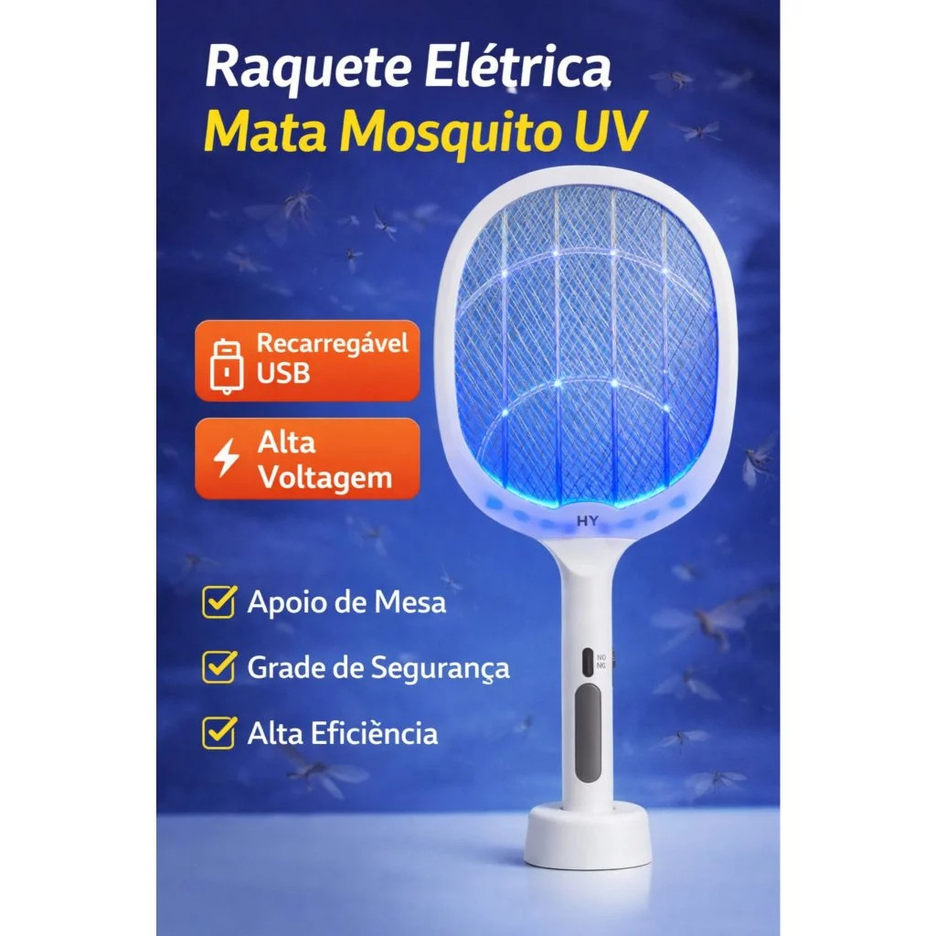 Raquete Armadilha Elétrica Mosquito/Mosca Dengue Luz Uv base Recarregável Entrega Imediata