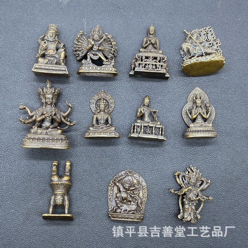Retro Bronze buda quatro braços Guanyin decoração estátua de Bronze artesanato escritório sala de estar estudo Bogu quad