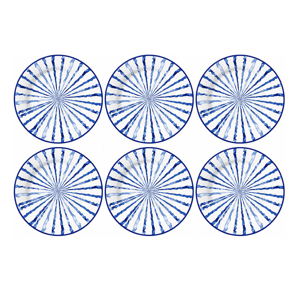 Conjunto 6 Pratos Sobremesa Almar Azul Cerâmica