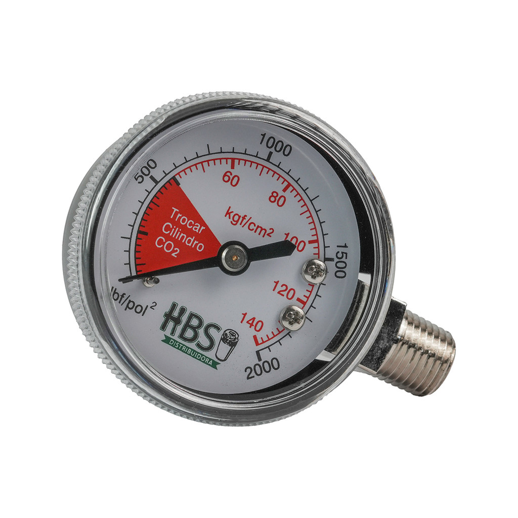 Manômetro Alta Pressão HBS Para Reguladoras CO2 Chope 52mm 140 Psi