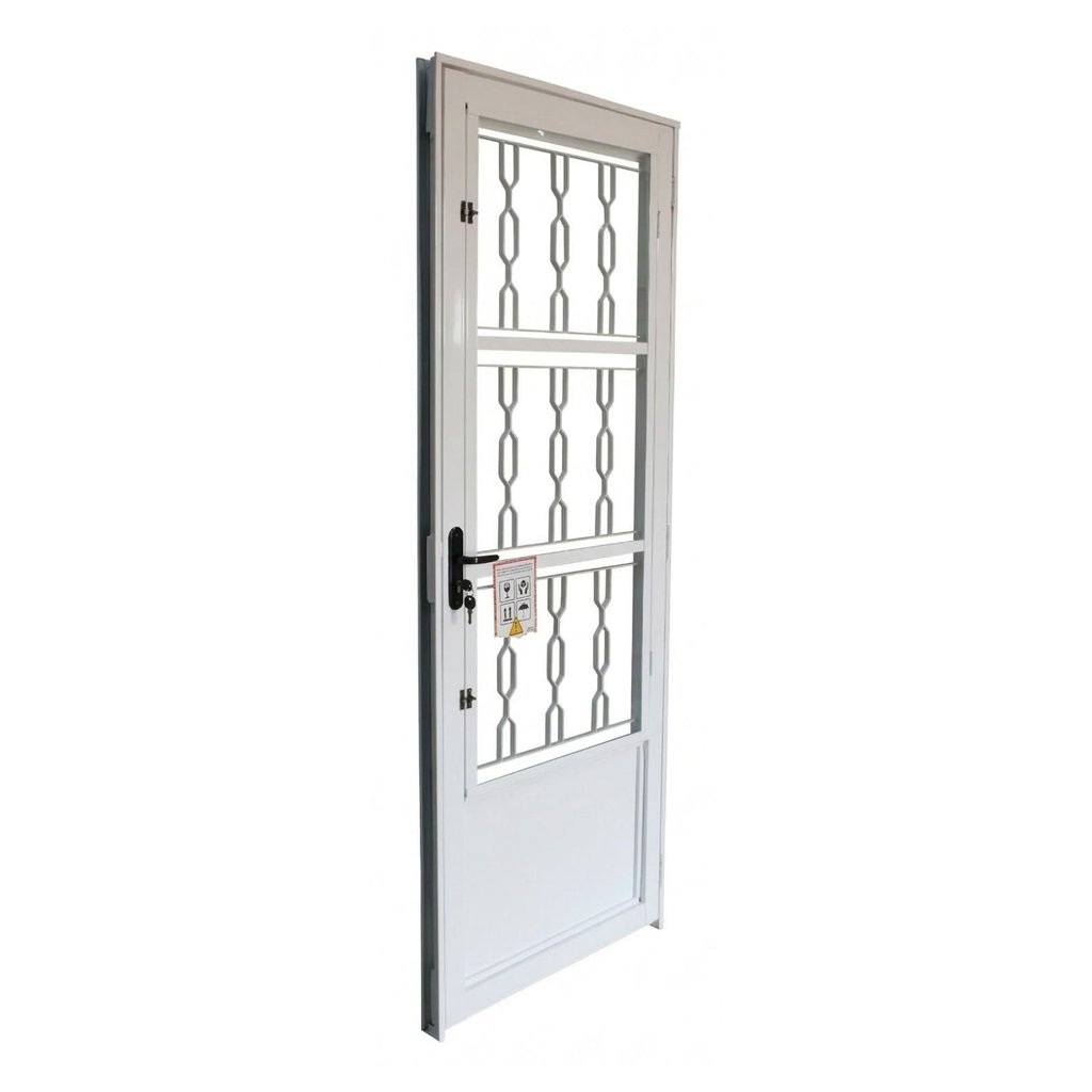Porta de Aço Postigo 215x85cm com Grade Elo Minas Sul MGM Abertura Esquerda Branco Esquerda
