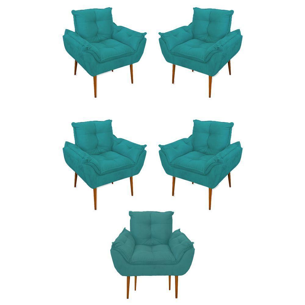Kit 05 Poltrona Opala Sofá Sala, Quarto, Escritório Suede Cor:azul Turquesa
