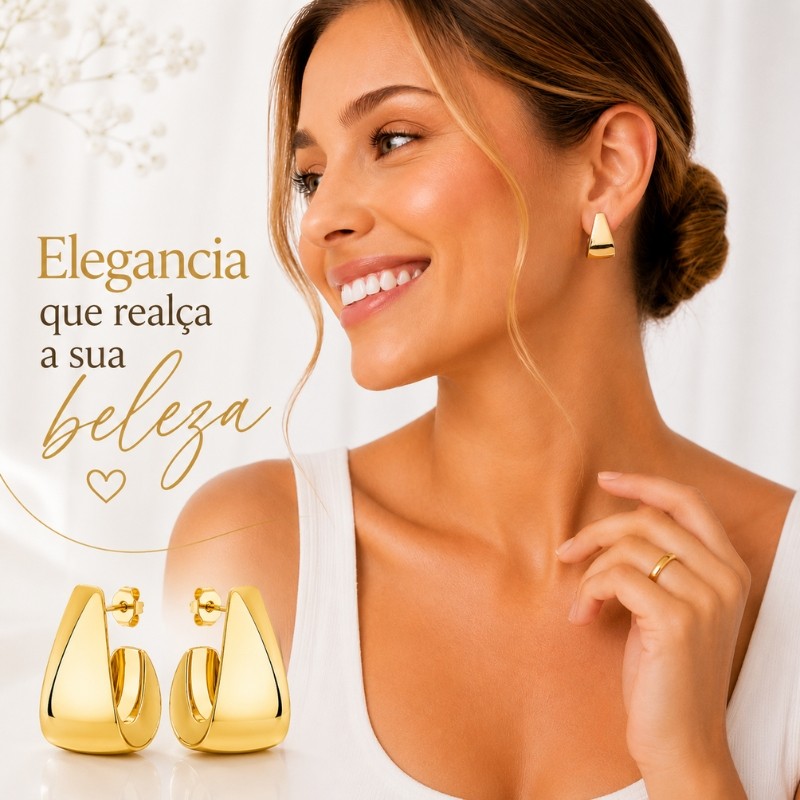 Brinco Argola Alongada Lisa | Semijoia Feminina Banho Ouro 18K Design Moderno