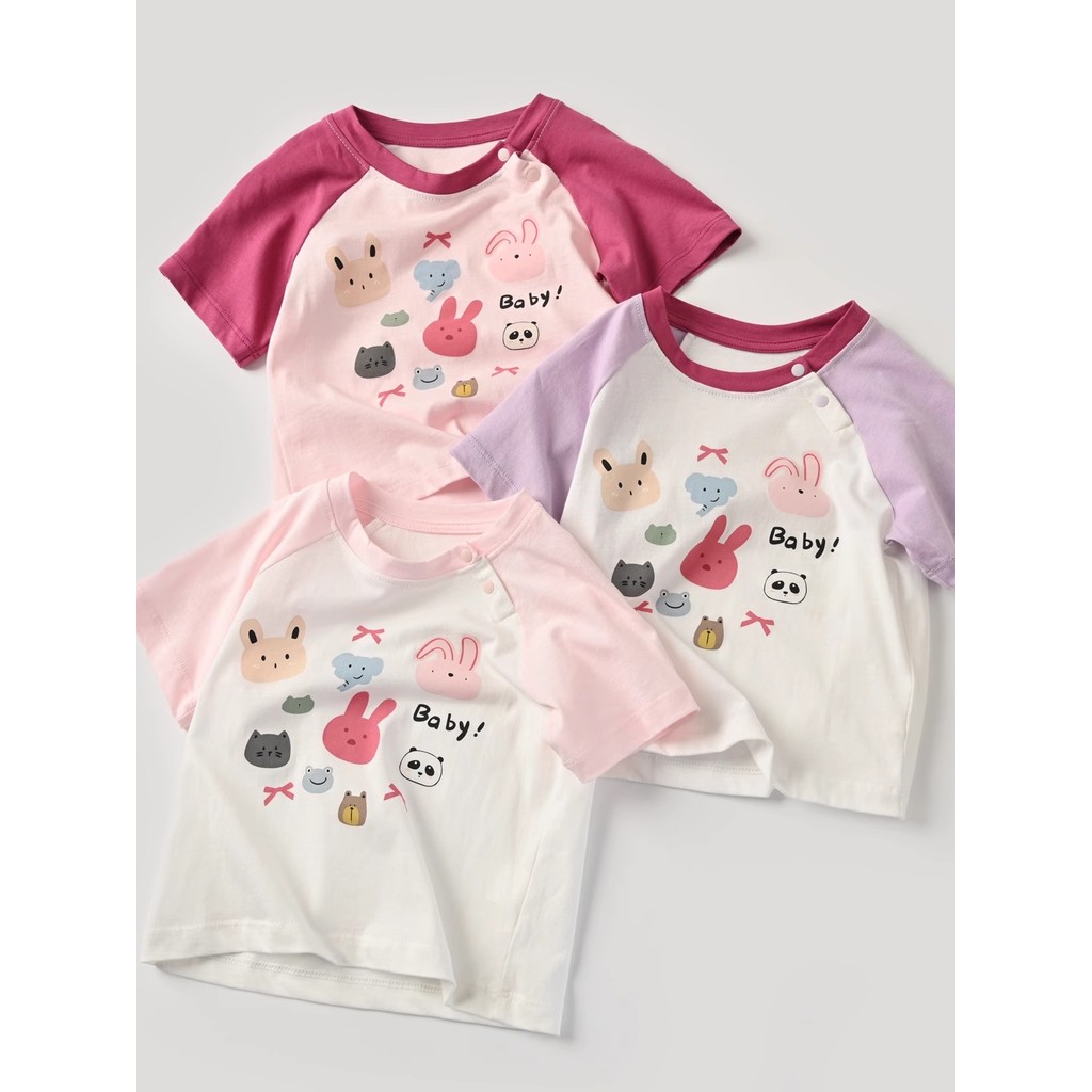 Classe A Algodão Puro Orgânico Infantil Estilo Fino Algodão Manga Curta Meninas Camiseta Infantil Médio Crianças Pequena