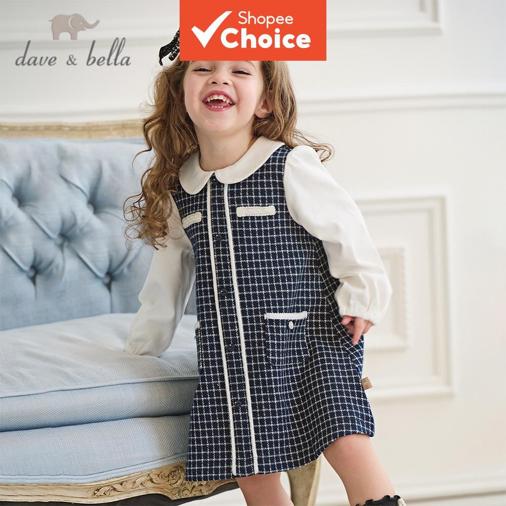 Vestido de bebê de tricô para meninas, outono, crianças, vestido longo de manga falsa, duas peças, estilo universitário